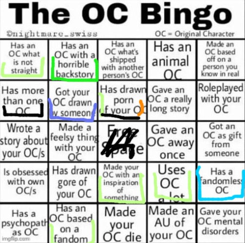 The colors are from my various OC’s | image tagged in the oc bingo | made w/ Imgflip meme maker