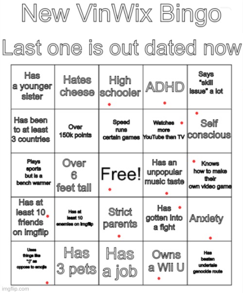 yo wsg gang (I didn't win :( ) | image tagged in new vinwix bingo | made w/ Imgflip meme maker