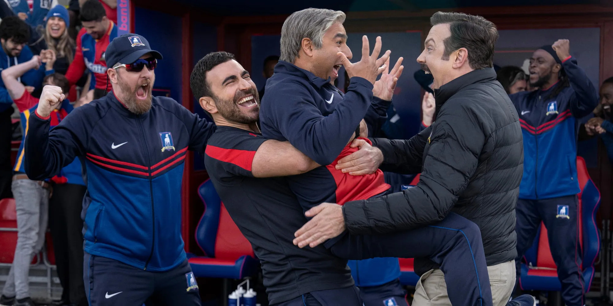 Ted Lasso cast cheering Blank Meme Template