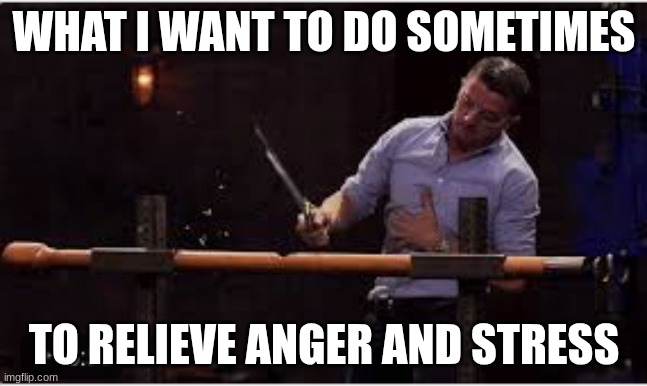 forged in fire tests | WHAT I WANT TO DO SOMETIMES; TO RELIEVE ANGER AND STRESS | image tagged in forged in fire tests | made w/ Imgflip meme maker