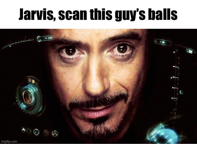 Jarvis | Jarvis, scan this guy’s balls | image tagged in jarvis,msmg | made w/ Imgflip meme maker