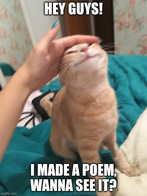 it's really good! I think at least- | HEY GUYS! I MADE A POEM, WANNA SEE IT? | image tagged in cat pat | made w/ Imgflip meme maker