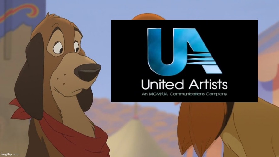 Cash Comes Face To Face With United Artists | image tagged in united artists,disney,the fox and the hound 2,cash | made w/ Imgflip meme maker