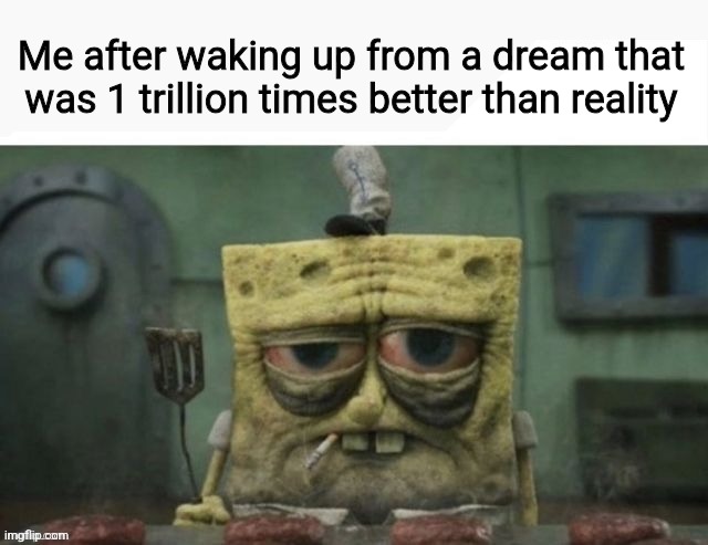 Some Dreams are better than Reality | Me after waking up from a dream that was 1 trillion times better than reality | image tagged in depressed spongebob | made w/ Imgflip meme maker