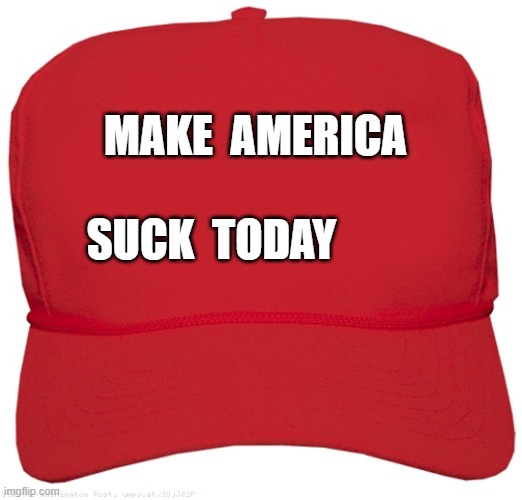 MAGA Values | MAKE  AMERICA      
SUCK  TODAY | image tagged in blank red maga hat | made w/ Imgflip meme maker