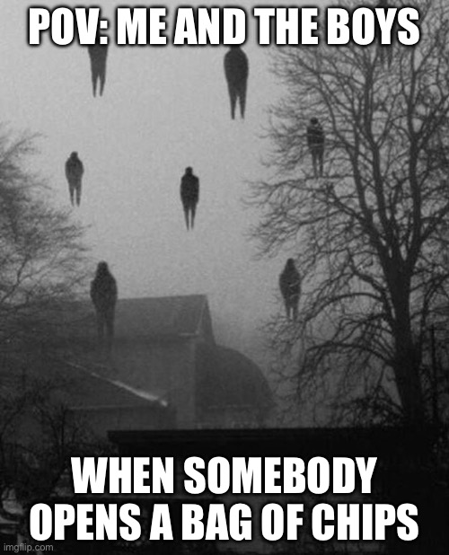 POV: Me and the Boys when somebody opens a bag of chips | POV: ME AND THE BOYS; WHEN SOMEBODY OPENS A BAG OF CHIPS | image tagged in me and the boys at 3 am | made w/ Imgflip meme maker