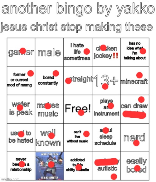 Just like me fr | image tagged in yakko bingo v7 | made w/ Imgflip meme maker