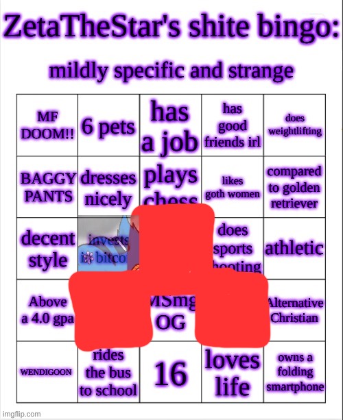 yeah nothing much I qualify for on here | image tagged in zeta bingo | made w/ Imgflip meme maker