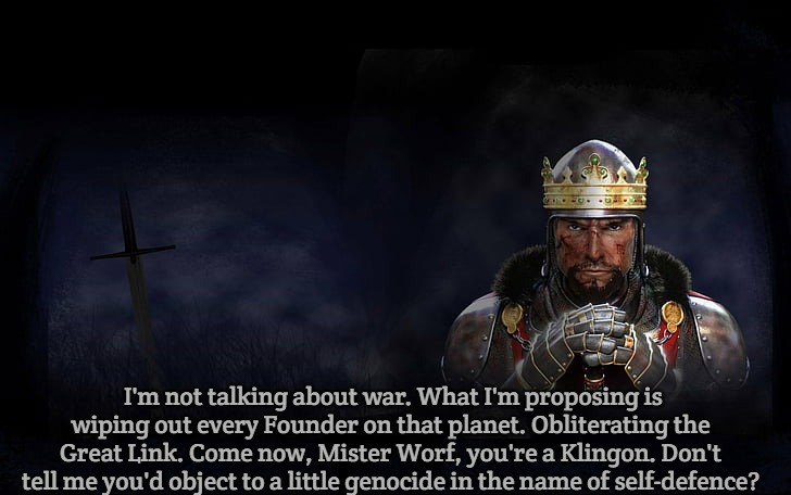 Total War Medieval 2 | I'm not talking about war. What I'm proposing is wiping out every Founder on that planet. Obliterating the Great Link. Come now, Mister Worf, you're a Klingon. Don't tell me you'd object to a little genocide in the name of self-defence? | image tagged in total war medieval 2,slavic star trek,slavic lives matter | made w/ Imgflip meme maker