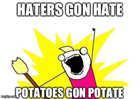 POTATOES! | HATERS GON HATE POTATOES GON POTATE | image tagged in memes,x all the y | made w/ Imgflip meme maker