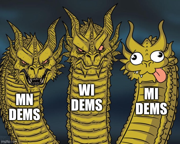 Three-headed Dragon | WI DEMS; MI DEMS; MN DEMS | image tagged in three-headed dragon | made w/ Imgflip meme maker