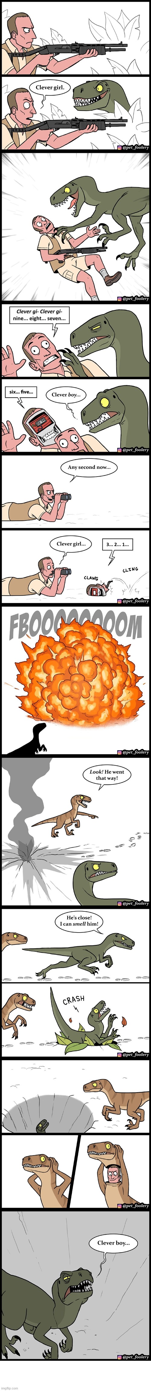 image tagged in hunter,dinosaur,tricks,clever,clever girl,clever boy | made w/ Imgflip meme maker