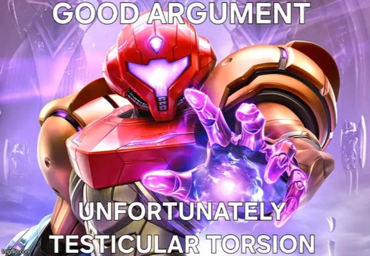 Good argument, unfortunately, testicular torsion | image tagged in good argument unfortunately testicular torsion | made w/ Imgflip meme maker