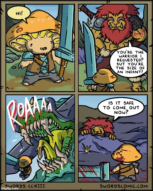 image tagged in swords,lion,mushroom,warrior,dragon,scaredy cat | made w/ Imgflip meme maker