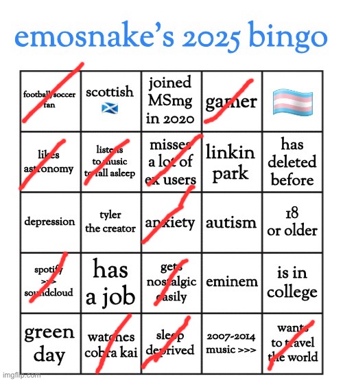 emosnake's 2025 bingo | image tagged in emosnake's 2025 bingo | made w/ Imgflip meme maker