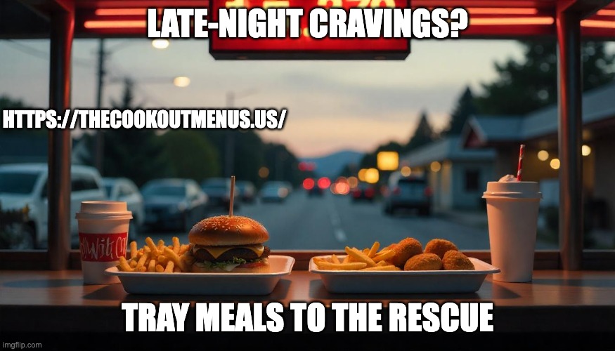 Cookout | LATE-NIGHT CRAVINGS? HTTPS://THECOOKOUTMENUS.US/; TRAY MEALS TO THE RESCUE | made w/ Imgflip meme maker