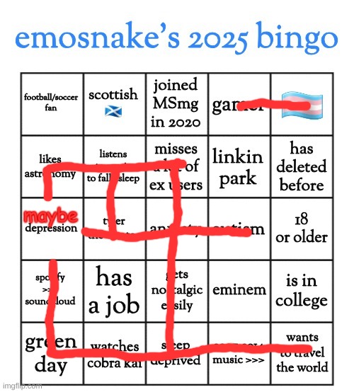 emosnake's 2025 bingo | maybe | image tagged in emosnake's 2025 bingo | made w/ Imgflip meme maker