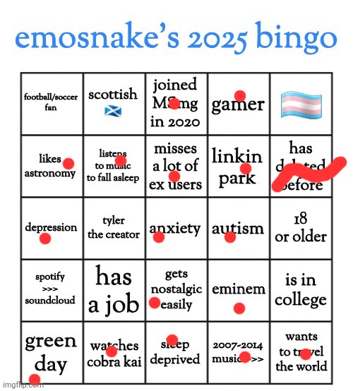 emosnake's 2025 bingo | image tagged in emosnake's 2025 bingo | made w/ Imgflip meme maker