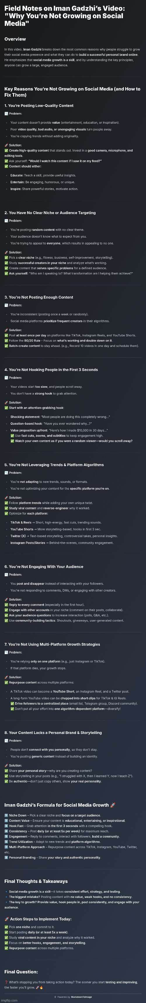 Iman Gadzhi - Why You're Not Growing On Social Media (Notes) :> | image tagged in simothefinlandized,iman gadzhi,infographics,tutorial,social media | made w/ Imgflip meme maker
