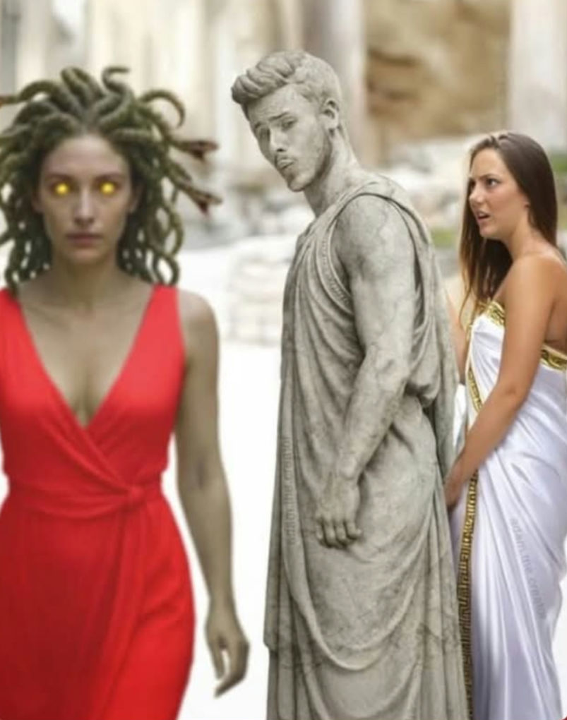 Distracted statue Blank Meme Template