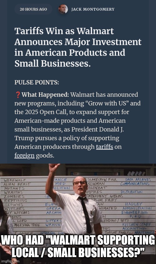 do you xi the writing on the wall | WHO HAD "WALMART SUPPORTING LOCAL / SMALL BUSINESSES?" | image tagged in cabin the the woods | made w/ Imgflip meme maker