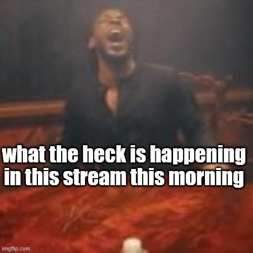 AHHHHH | what the heck is happening in this stream this morning | image tagged in ahhhhh | made w/ Imgflip meme maker