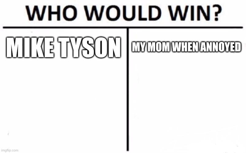 Boxing | MIKE TYSON; MY MOM WHEN ANNOYED | image tagged in memes,who would win | made w/ Imgflip meme maker