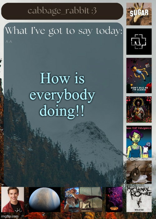 :3 | How is everybody doing!! | image tagged in cabbage_rabbit | made w/ Imgflip meme maker
