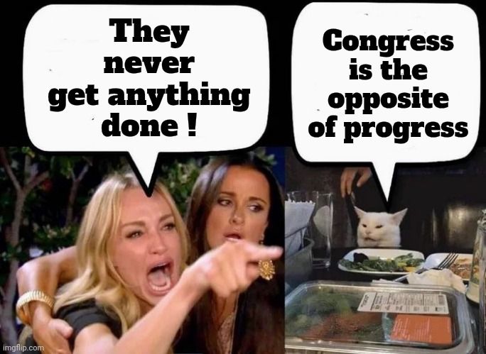 Don't eat the Cat | They never get anything done ! Congress is the opposite of progress | image tagged in don't eat the cat | made w/ Imgflip meme maker