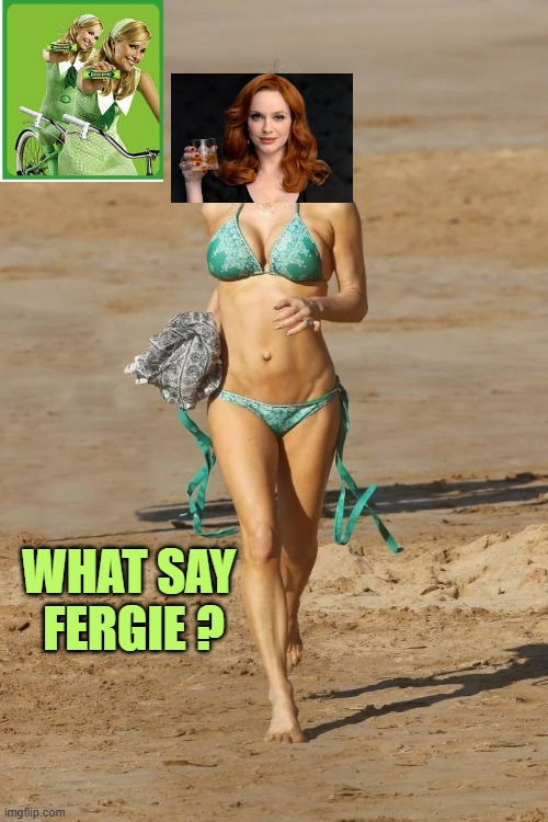 Fergie bikini | WHAT SAY 
FERGIE ? | image tagged in fergie bikini | made w/ Imgflip meme maker