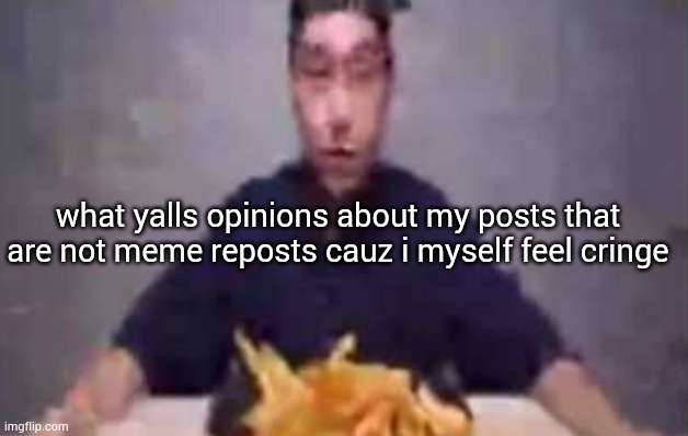are these fries | what yalls opinions about my posts that are not meme reposts cauz i myself feel cringe | image tagged in are these fries | made w/ Imgflip meme maker