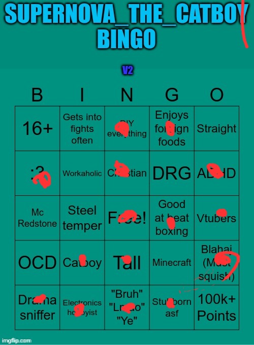 Supernova bingo v2 | image tagged in supernova bingo v2 | made w/ Imgflip meme maker