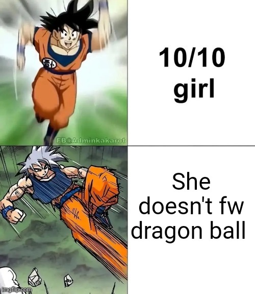 If you don't fw Dragon ball, you're not getting my balls | She doesn't fw dragon ball | image tagged in 10/10 girl | made w/ Imgflip meme maker