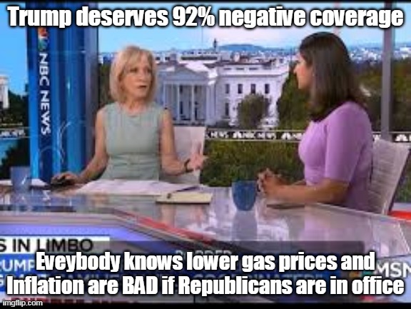 Trump deserves 92% negative coverage; Eveybody knows lower gas prices and Inflation are BAD if Republicans are in office | made w/ Imgflip meme maker