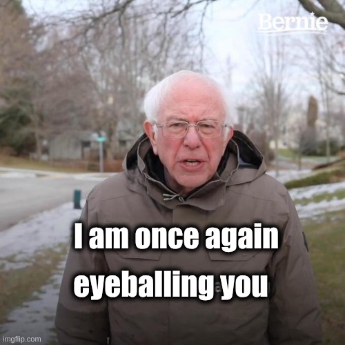 Bernie I Am Once Again Asking For Your Support Meme | I am once again eyeballing you | image tagged in memes,bernie i am once again asking for your support | made w/ Imgflip meme maker