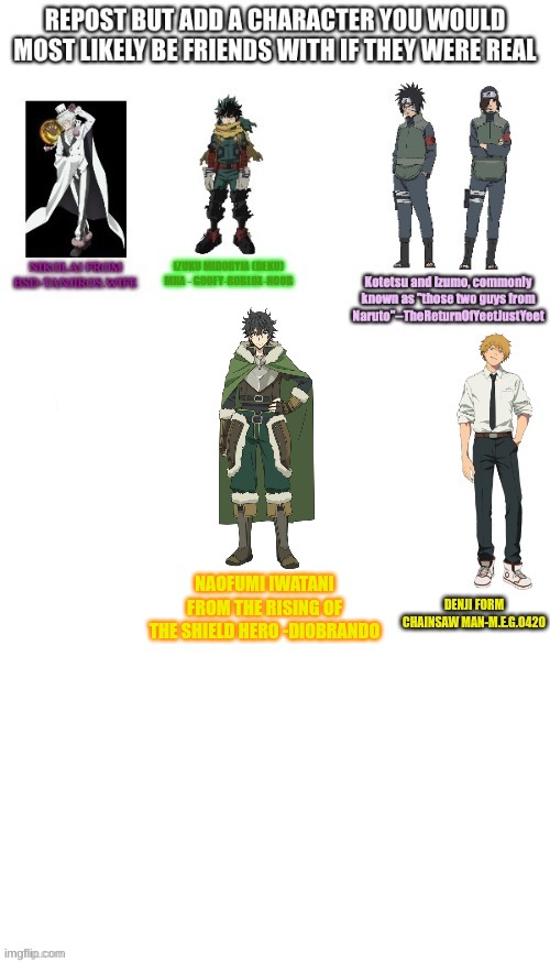 here ya go | NAOFUMI IWATANI FROM THE RISING OF THE SHIELD HERO -DI0BRANDO | image tagged in idk,anime,add something | made w/ Imgflip meme maker