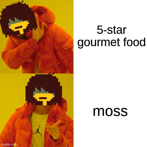 Kris likes moss | 5-star gourmet food; moss | image tagged in memes,drake hotline bling,deltarune | made w/ Imgflip meme maker