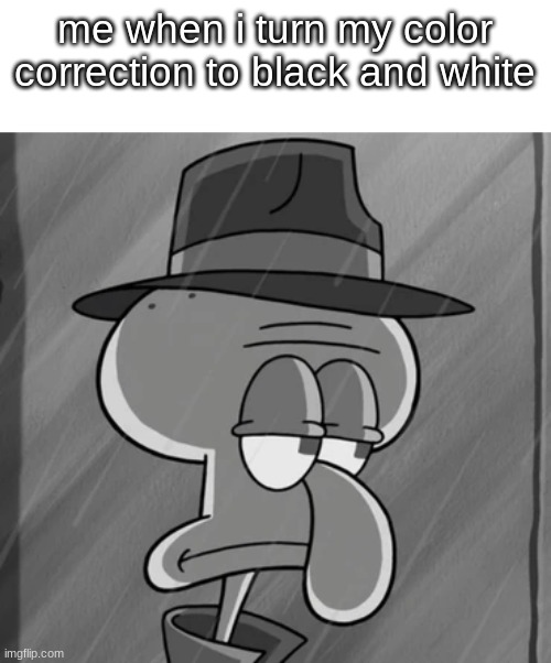 go ahead try it its in accessibility | me when i turn my color correction to black and white | image tagged in squid noir,memes,funny | made w/ Imgflip meme maker