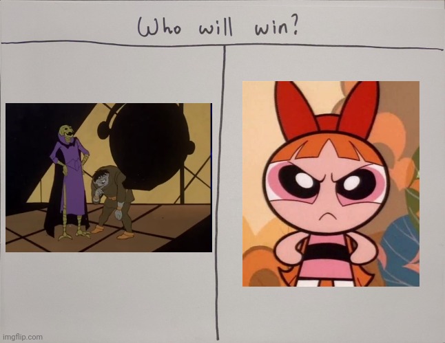 Who Will Win Dr Manta oR Blossom | image tagged in who will win,powerpuff girls,rocket robin hood | made w/ Imgflip meme maker