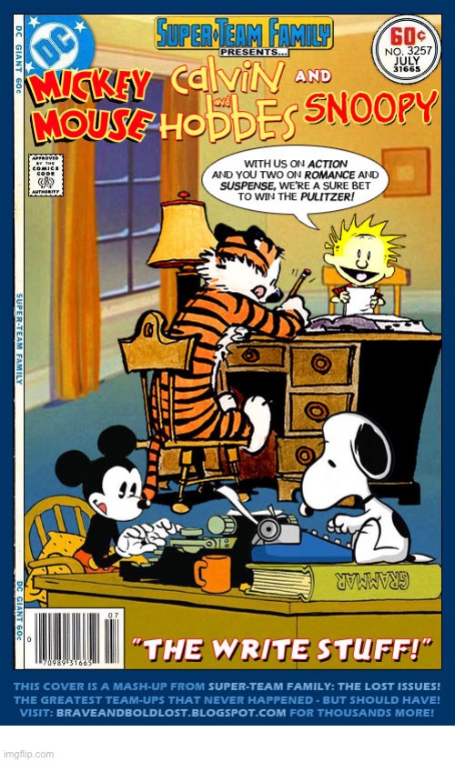 image tagged in comics,calvin and hobbes,snoopy,mickey mouse,mashup | made w/ Imgflip meme maker