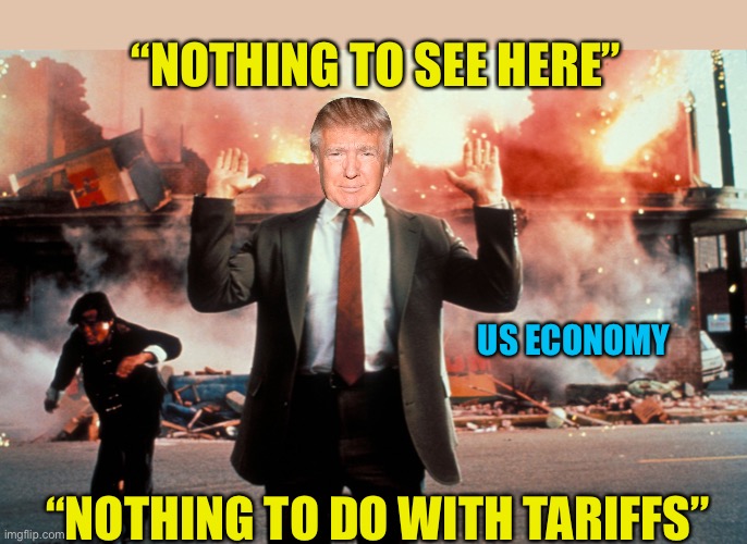 It’s all Biden’s fault | “NOTHING TO SEE HERE”; US ECONOMY; “NOTHING TO DO WITH TARIFFS” | image tagged in nothing to see here,donald trump,economy,politics,political meme | made w/ Imgflip meme maker