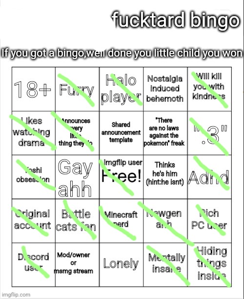 Vaporeons fucktard bingo | image tagged in vaporeons fucktard bingo | made w/ Imgflip meme maker