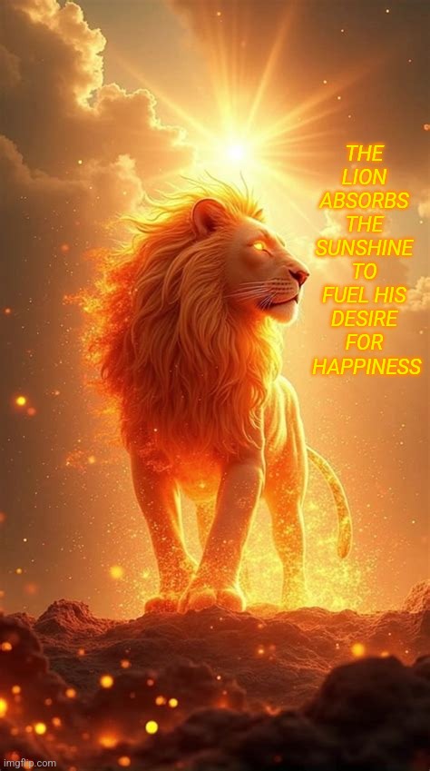 Soak it up | THE LION ABSORBS THE SUNSHINE TO FUEL HIS DESIRE FOR  HAPPINESS | made w/ Imgflip meme maker