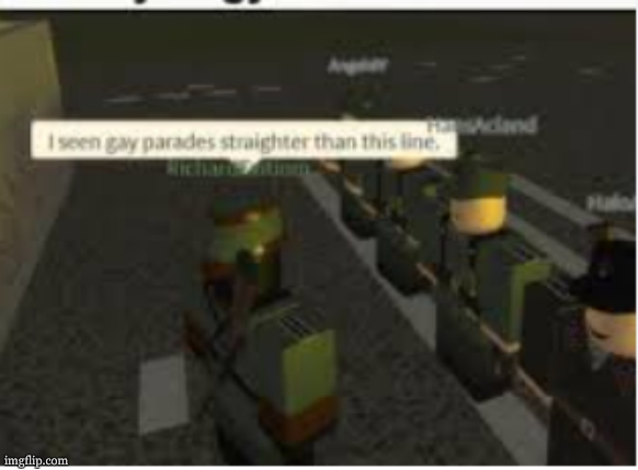 ive seen gay parades straighter than this line | image tagged in roblox military | made w/ Imgflip meme maker