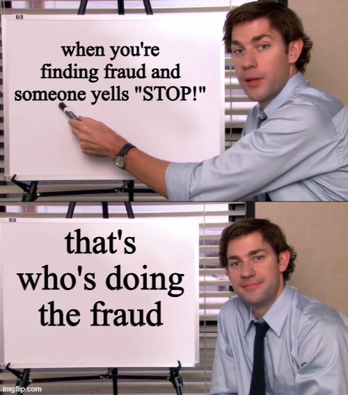 Simple explanation. | when you're finding fraud and someone yells "STOP!"; that's who's doing the fraud | image tagged in jim halpert explains,democrats,fraud,doge,donald trump,maga | made w/ Imgflip meme maker