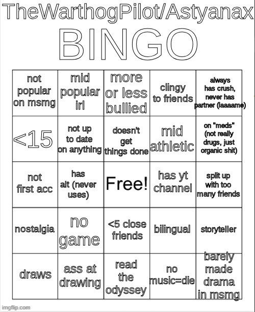 Astyanax Bingo | image tagged in astyanax bingo | made w/ Imgflip meme maker