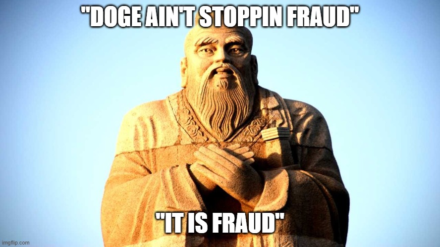 Confucius | "DOGE AIN'T STOPPIN FRAUD" "IT IS FRAUD" | image tagged in confucius | made w/ Imgflip meme maker