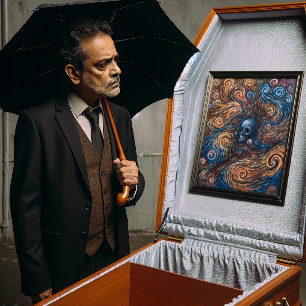 Man staring at painting in coffin Blank Meme Template