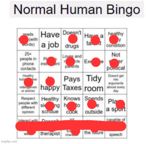I won | image tagged in normal human bingo | made w/ Imgflip meme maker
