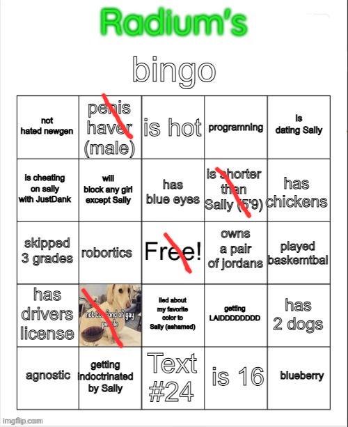 Radium Bingo (Sally made this on call) | image tagged in radium bingo sally made this on call | made w/ Imgflip meme maker